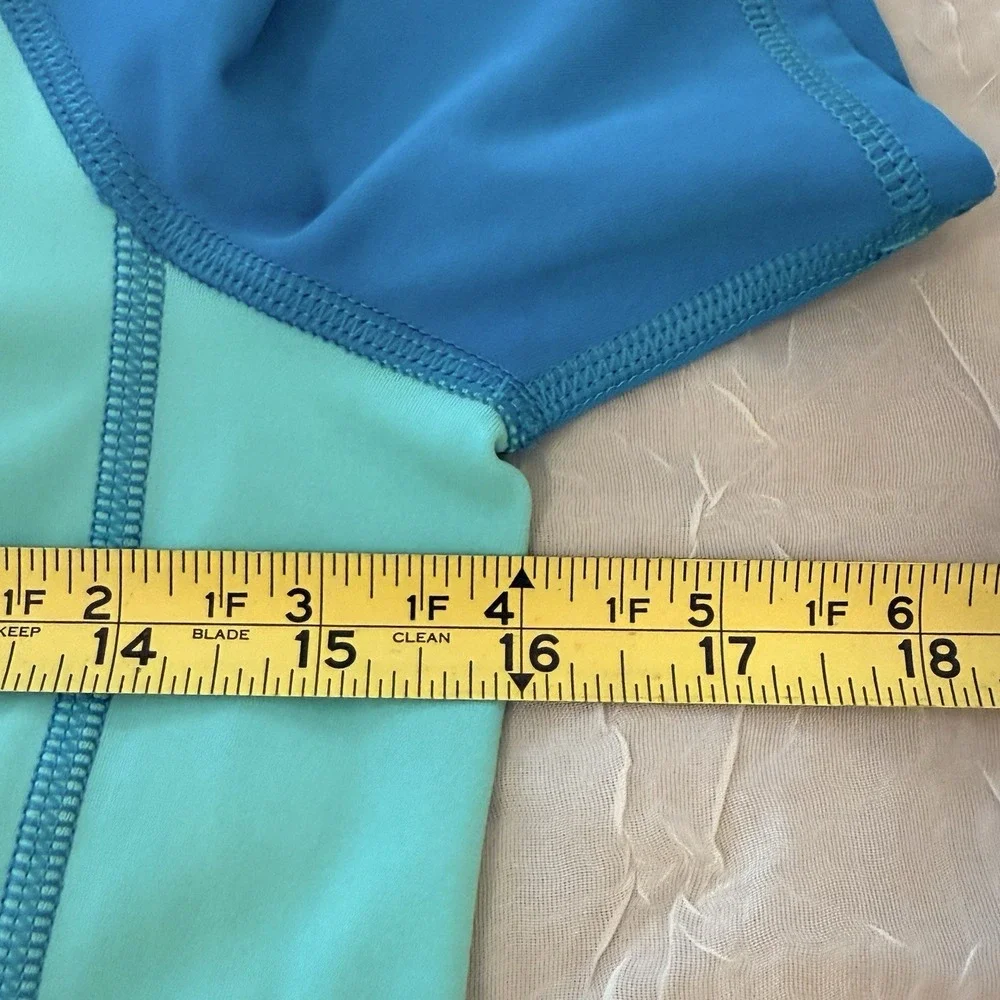 Lands End Two Tone Teal Rash guard with Rainbow Dolphin Swim Shirt  Kids Large